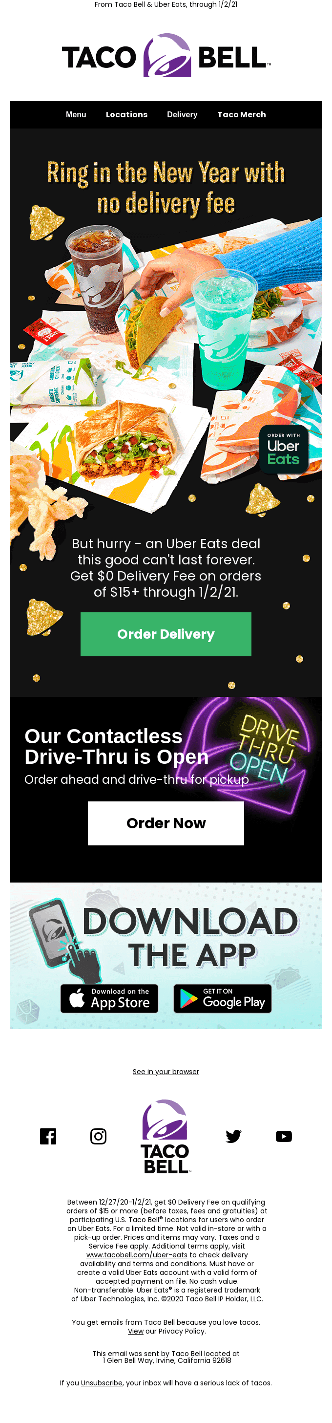 Last call for $0 Delivery Fee on orders of $15+ 😎