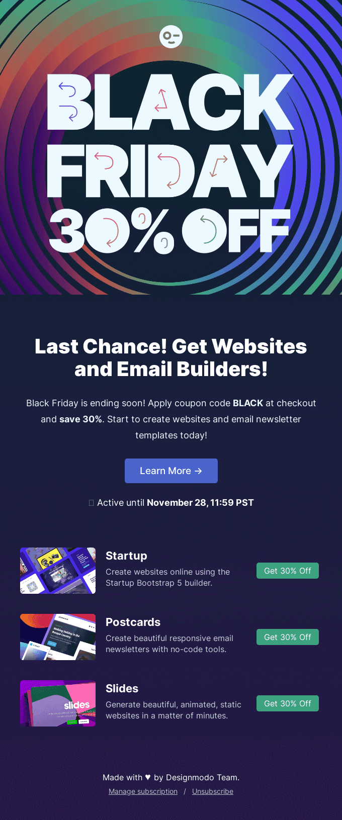 LAST CHANCE: Black Friday on Designmodo, an exclusive discount for a limited time.