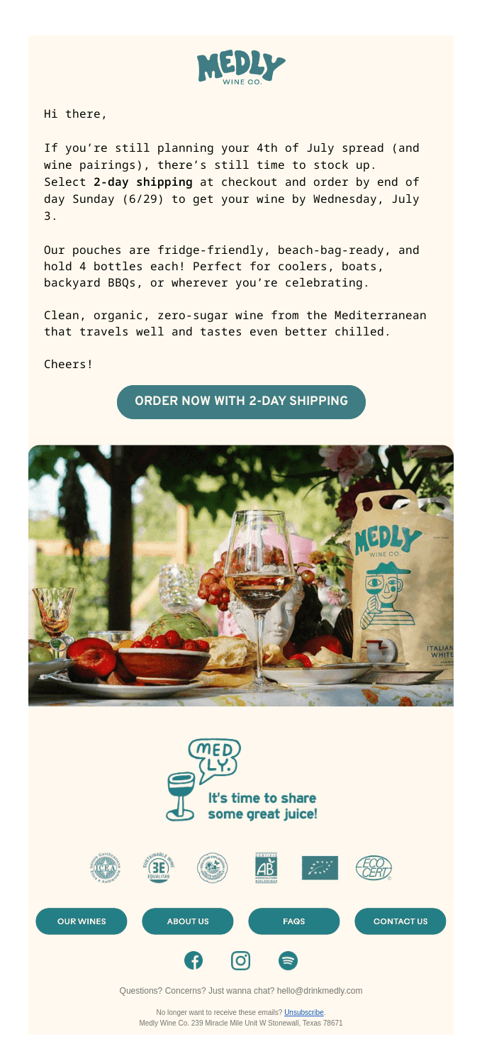 Last chance to get your wine by the 4th!
