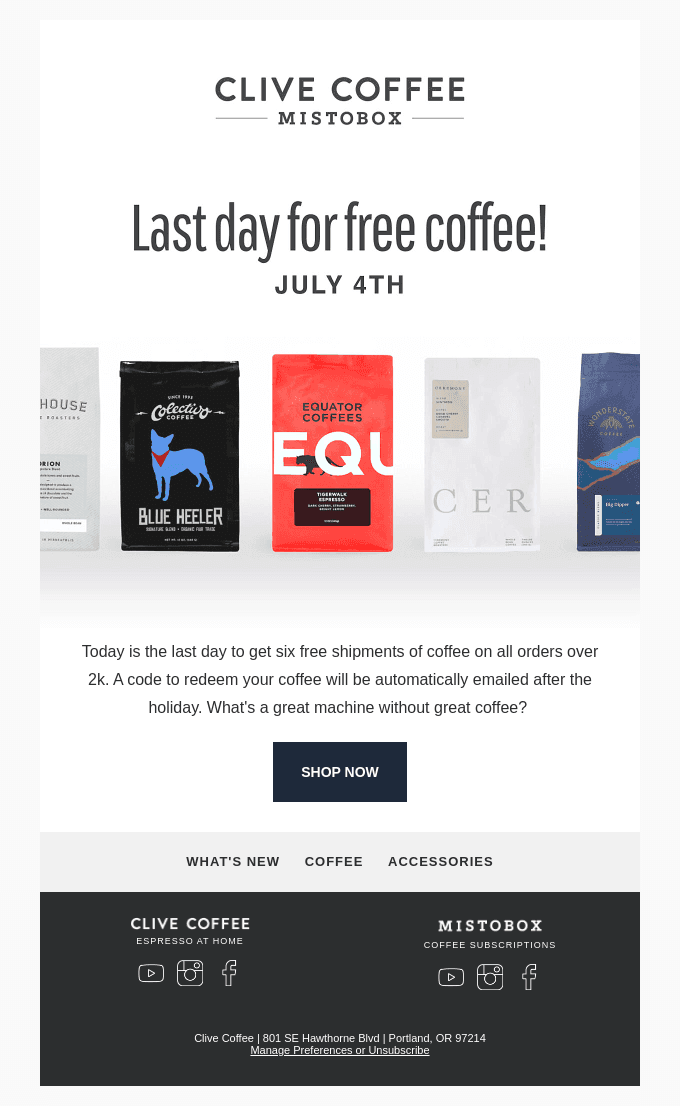 Last day! Get 6 bags of free coffee on all orders over 2k