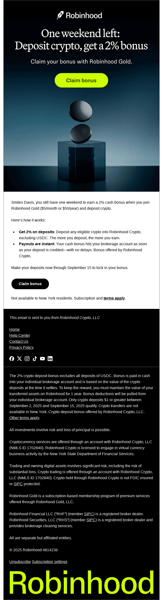 Last weekend to claim a crypto bonus
