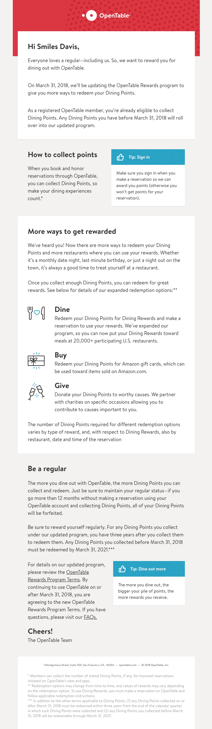 Learn about Updates to the OpenTable Rewards Program