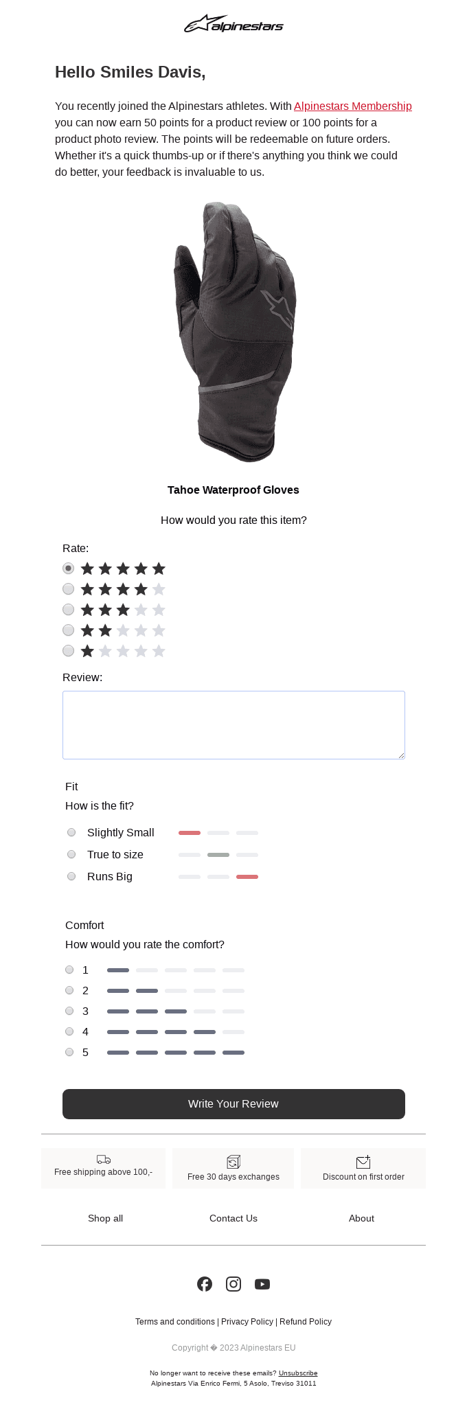 Leave a product review and get 100 membership points