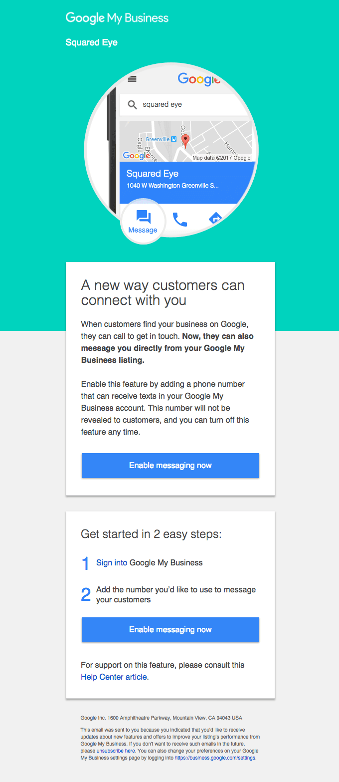 Let customers message you via Google