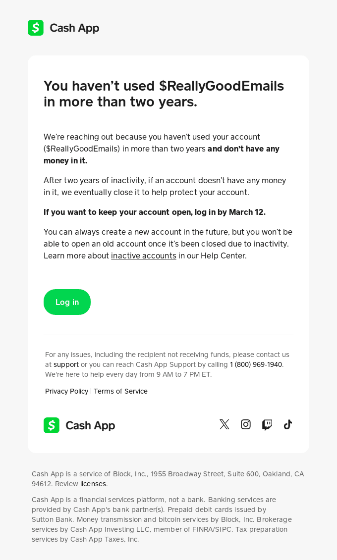 Log in to keep your account open