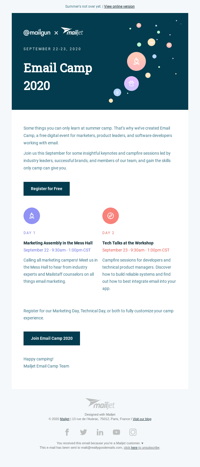 Mailjet's Email Camp 2020 is here! 🏕️