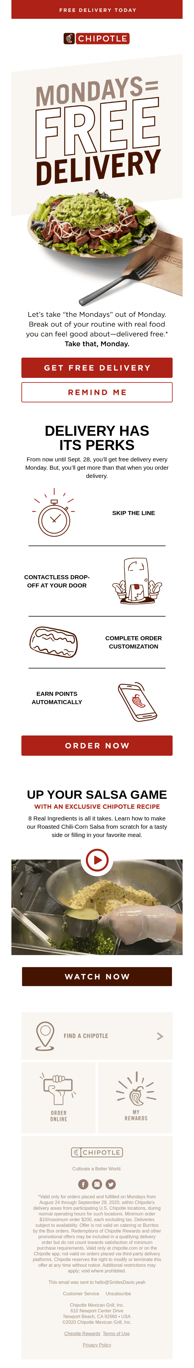 Make it Chipotle Monday, get free delivery today