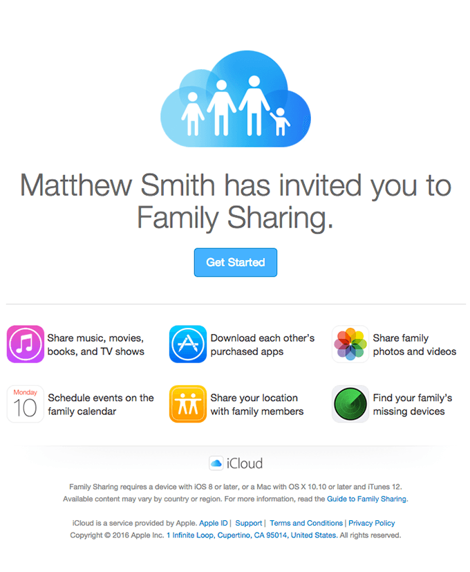 Matthew Smith has invited you to Family Sharing.