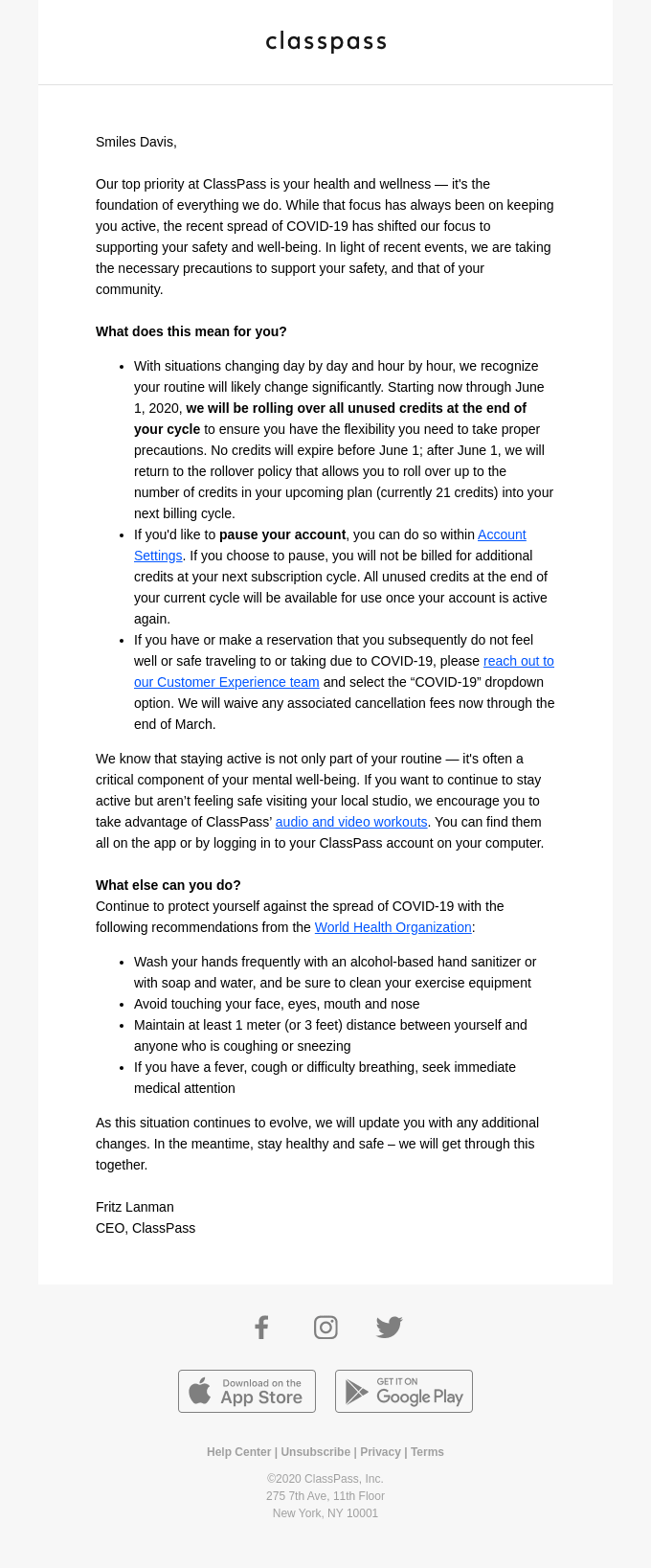 Membership changes regarding COVID-19