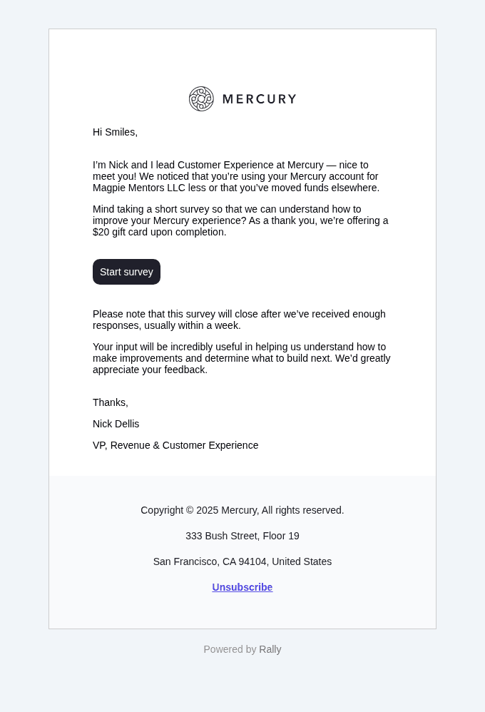 Hi Smiles 👋, get $20 for your feedback about Mercury
