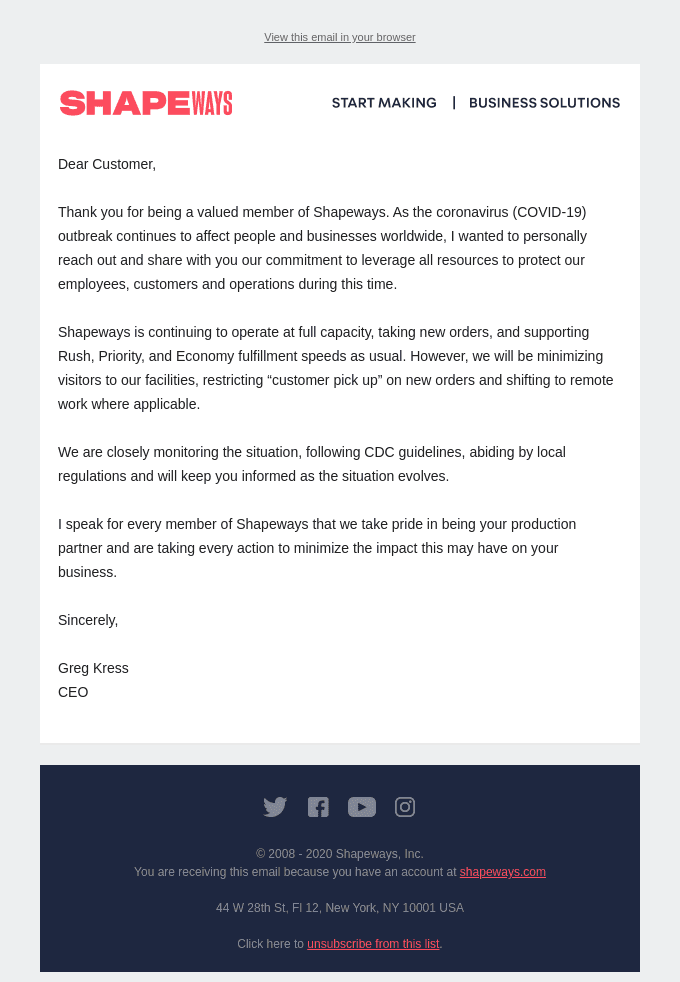 Message to our customers on coronavirus (COVID-19)