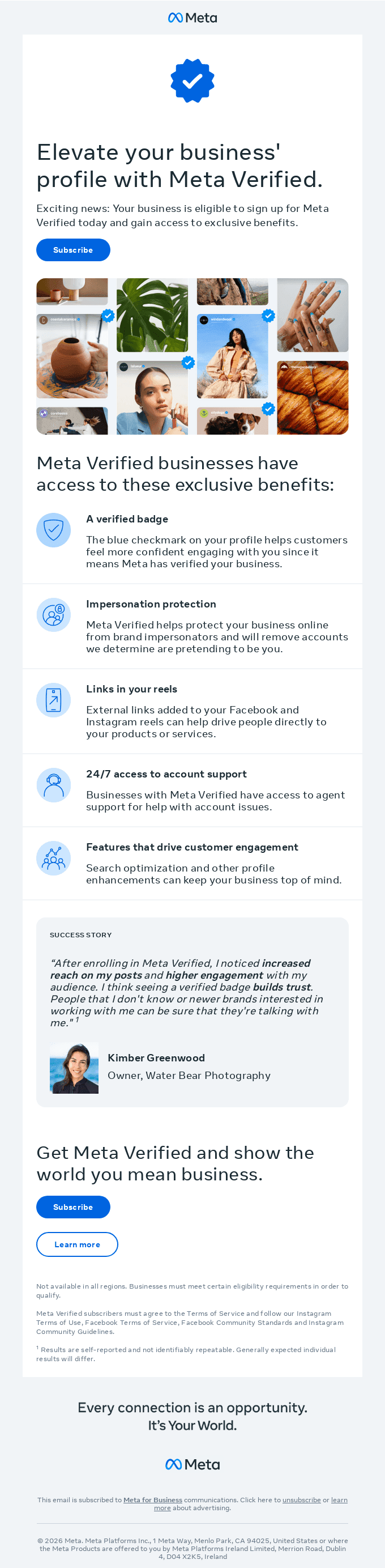 Did you know? Your business is eligible for Meta Verified