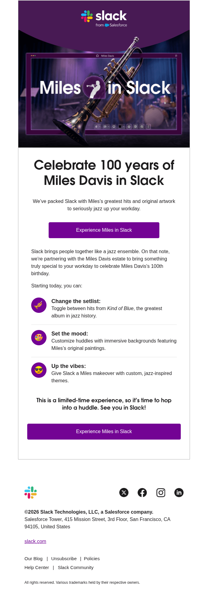 Miles Davis. Now Playing in Slack. 🎺