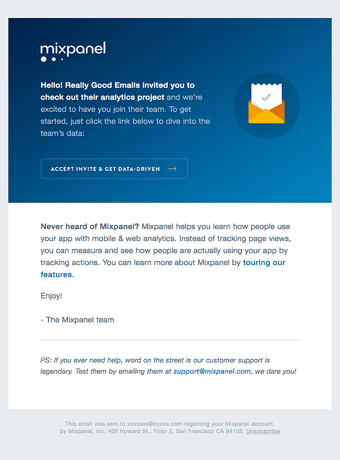 Mixpanel – Invitation from Really Good Emails