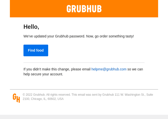 Nailed It! Your GrubHub Password Has Been Updated.