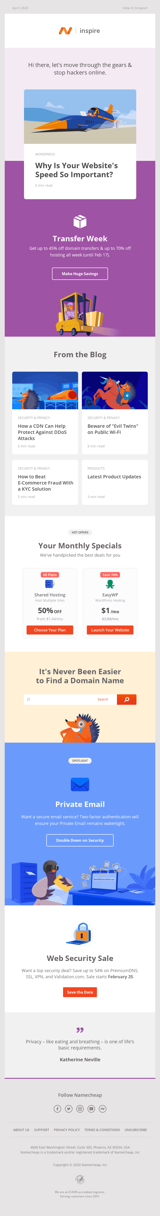 Namecheap Newsletter: Fast Websites Win