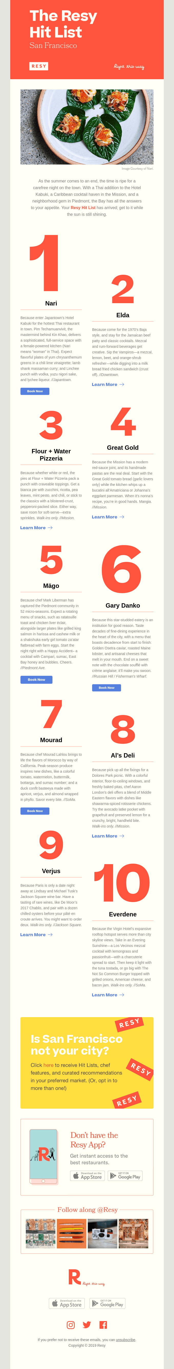 Nari, Elda, Gary Danko, Now on The Resy Hit List