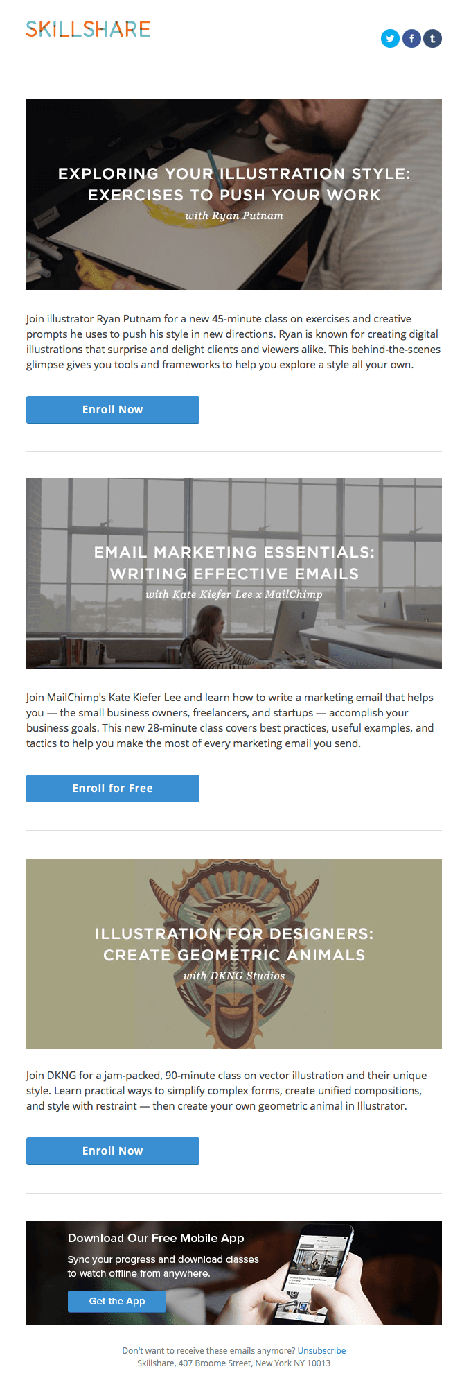 New Creative Illustration Exercises, Writing Emails with MailChimp, and Designing with DKNG