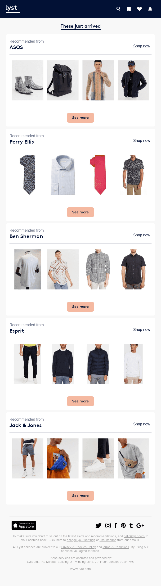 New in from ASOS, Perry Ellis, Ben Sherman, Esprit and Jack & Jones