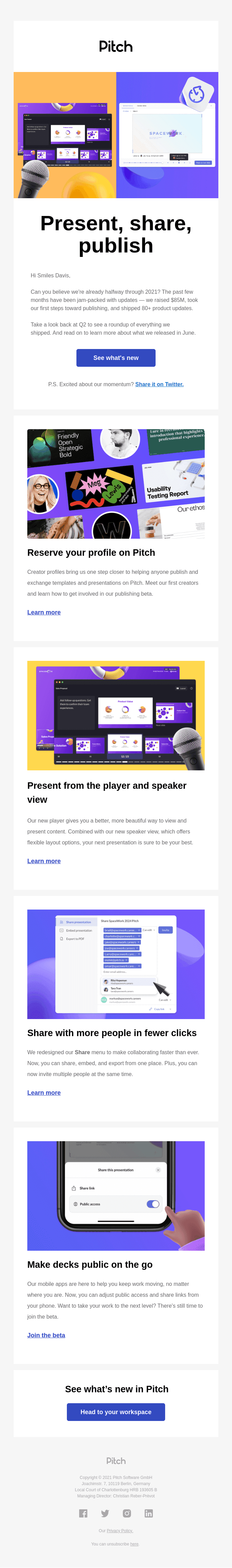 New in Pitch ✨ Creator profiles, speaker view, and a look back at Q2