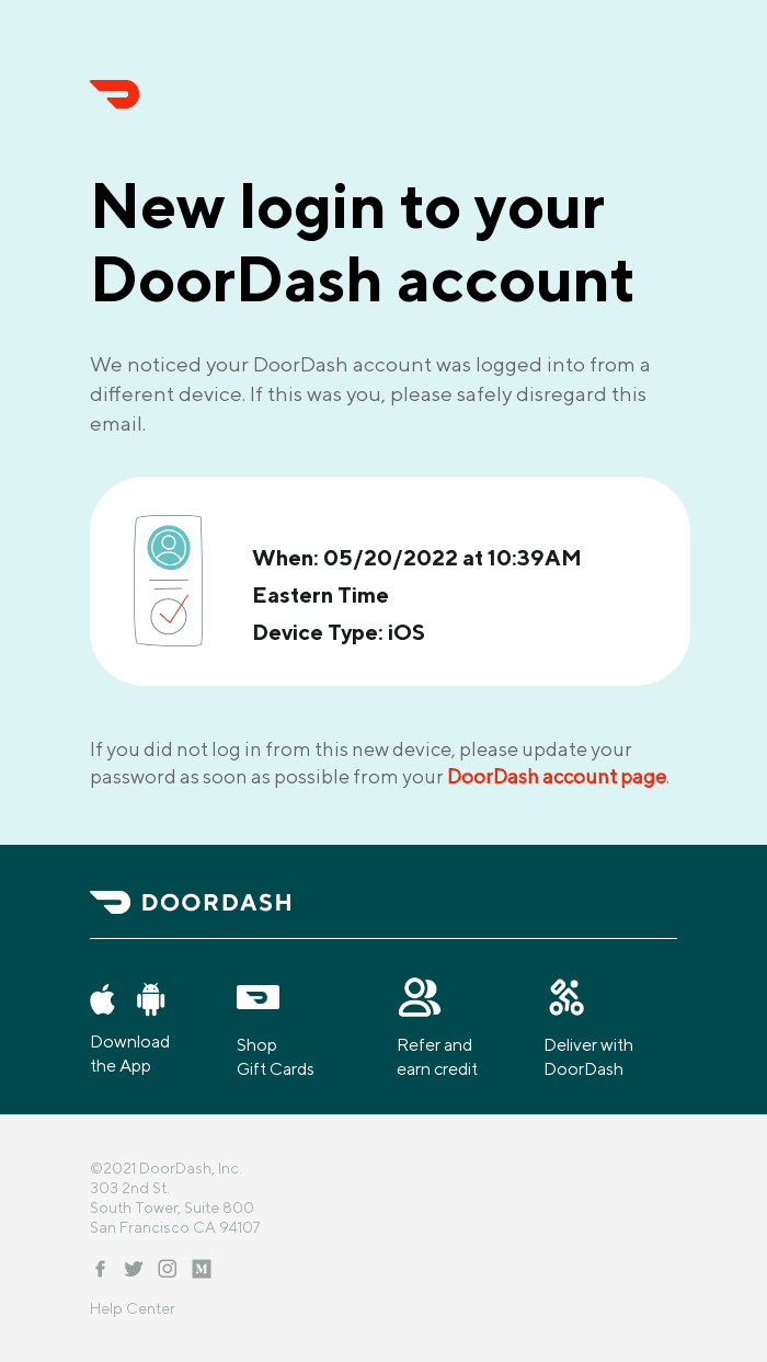 New login to your DoorDash account