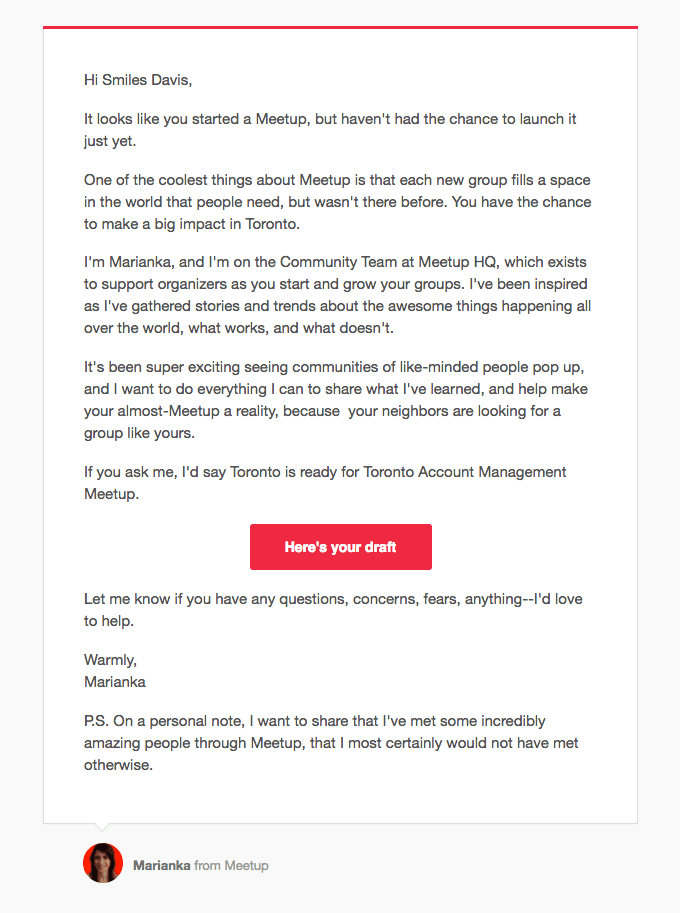 New Meetup Message from Marianka