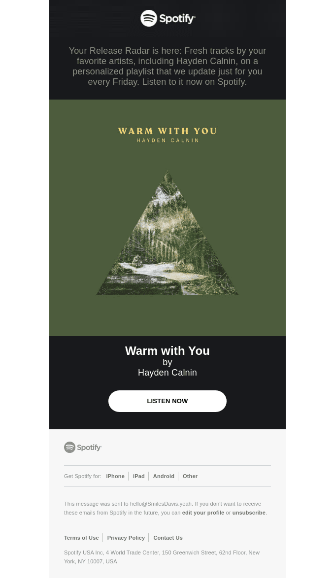 New music from artists you love, with Hayden Calnin on your Release Radar now