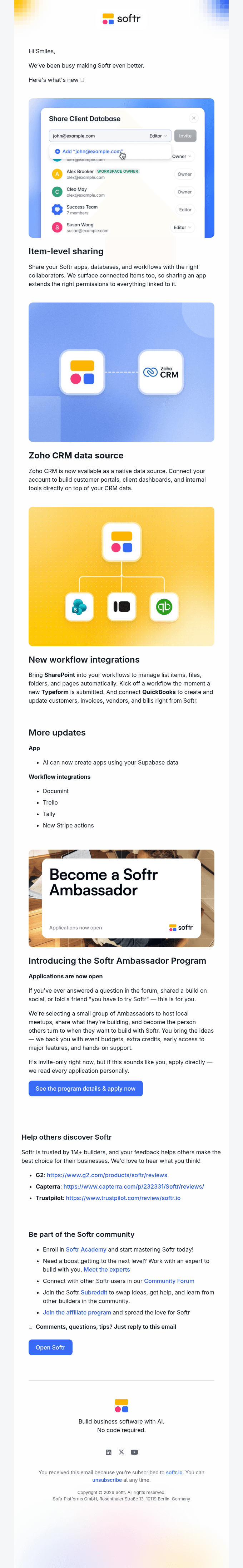 New in Softr: Item-level sharing + Zoho CRM data source