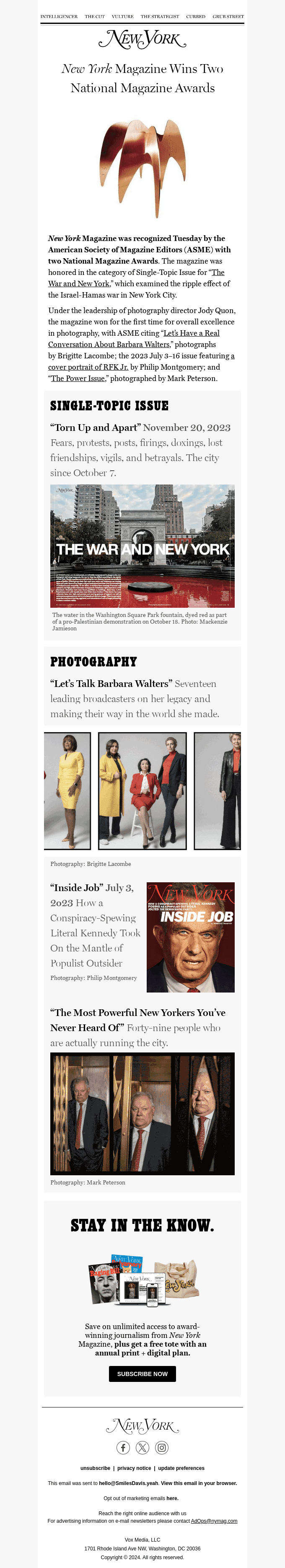 New York Wins Two National Magazine Awards