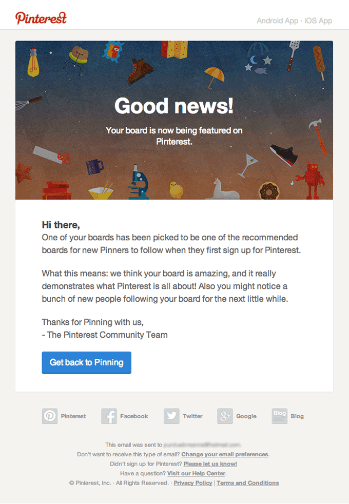 Notice Email Design from Pinterest