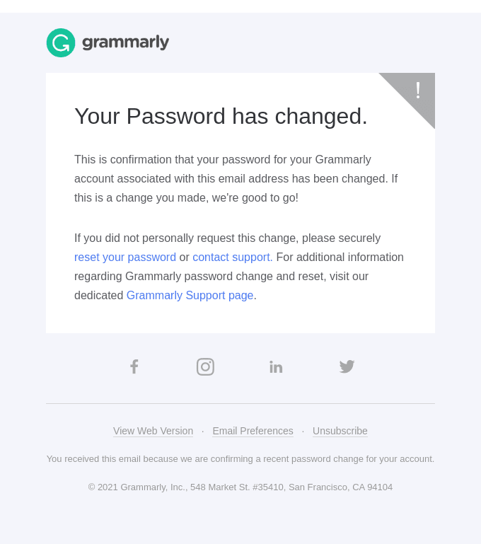 Notice: Password Change Successful