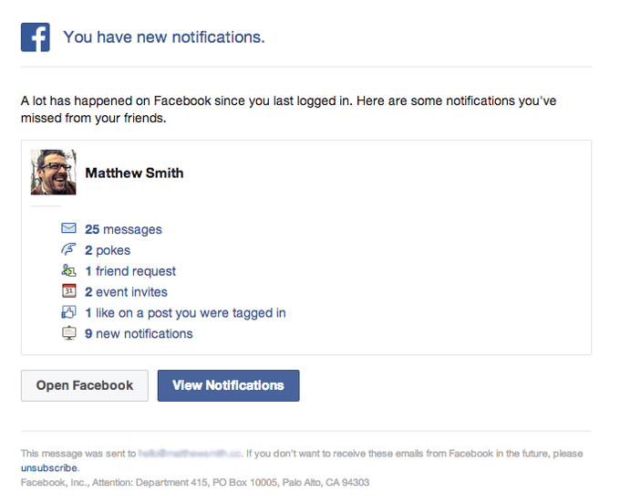 Notification and Activity Update Email from Facebook