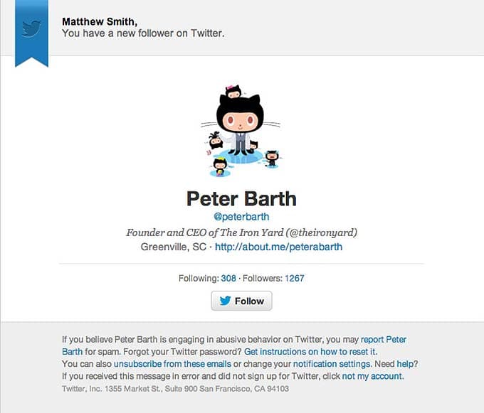 Notification Email Design from Twitter