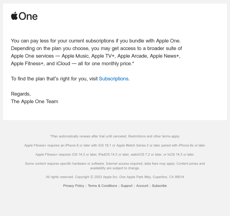 Notification regarding your subscriptions
