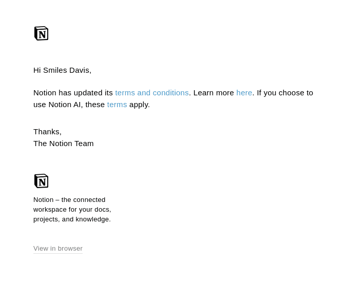 Notion has updated its terms and conditions