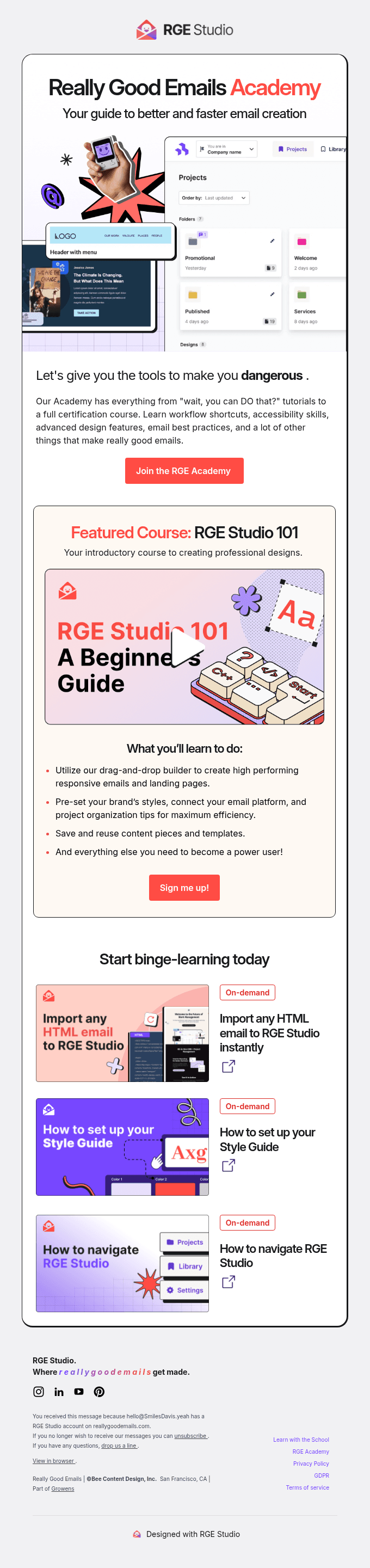 Now enrolling students into the Really Good Emails Academy