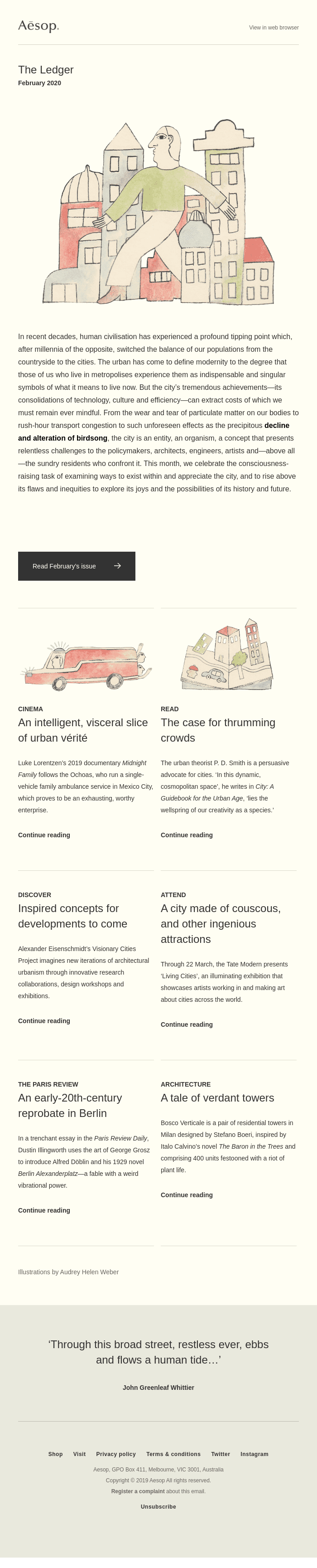 On the joys, vicissitudes and evolution of urban life: The Ledger