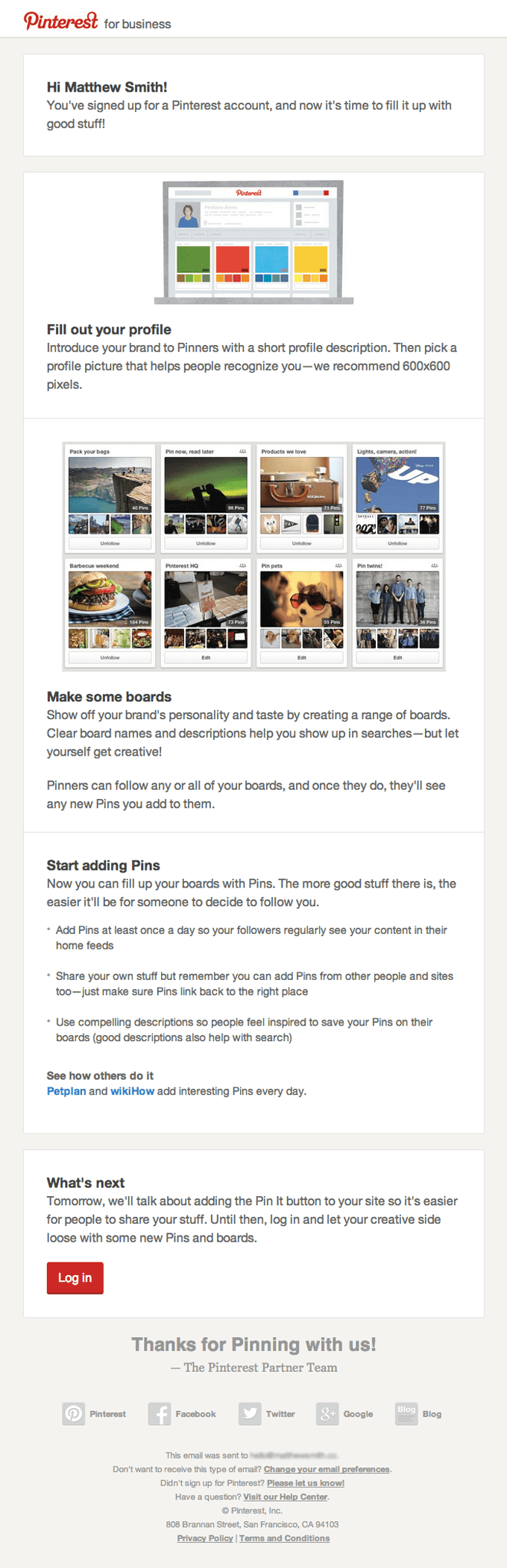 Onboarding Email Design from Pinterest