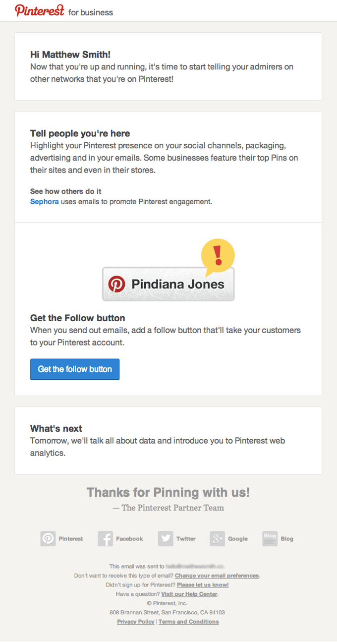 Onboarding Email From Pinterest