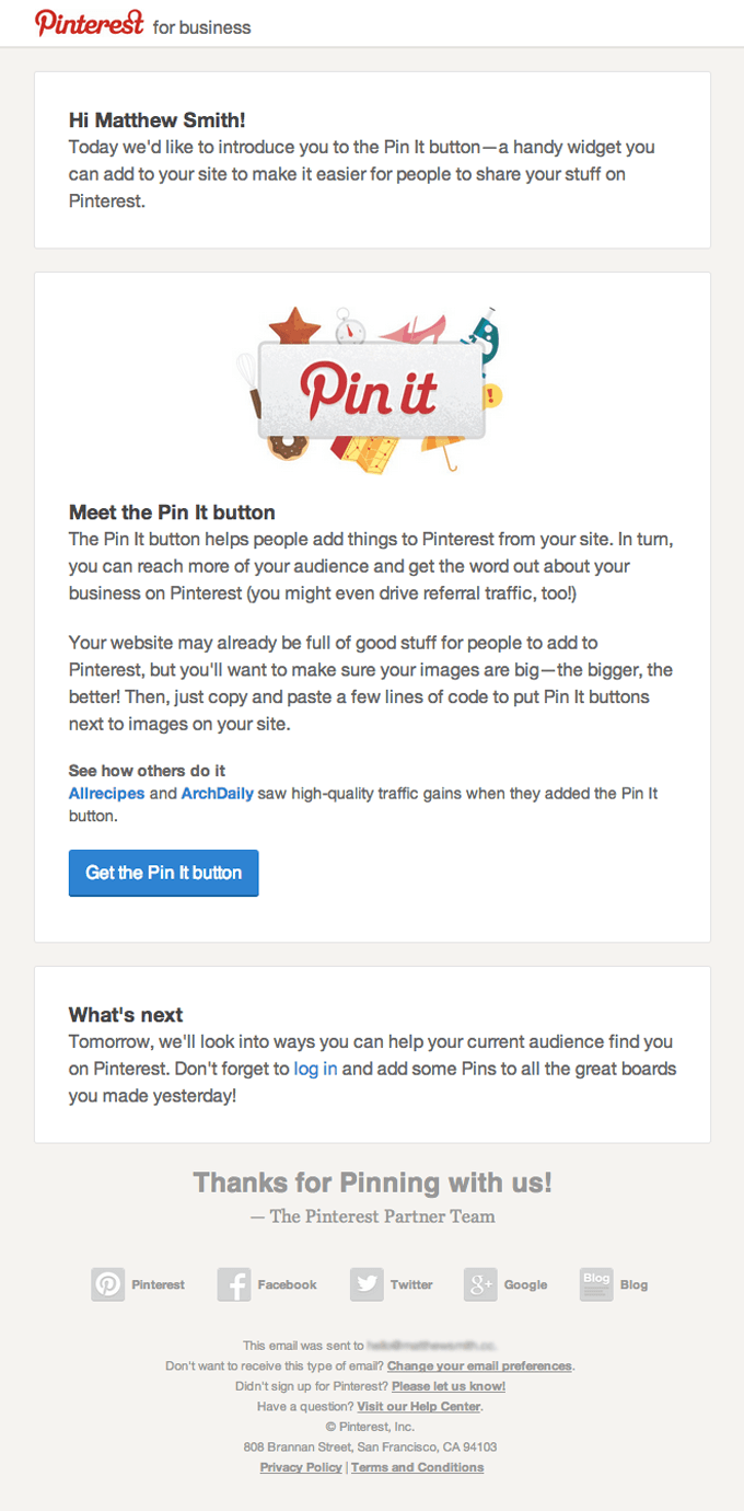 Onboarding Series Email From Pinterest