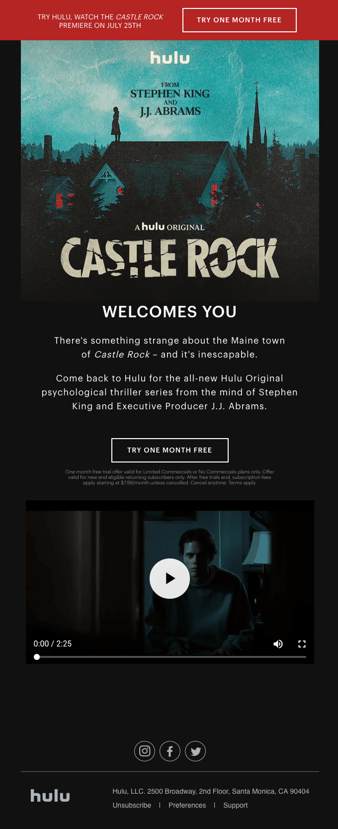 ONE MONTH FREE: Watch the Series Premiere of “Castle Rock”