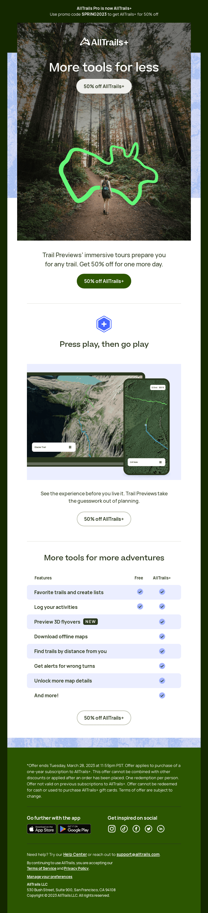 Only one day left for 50% off AllTrails+