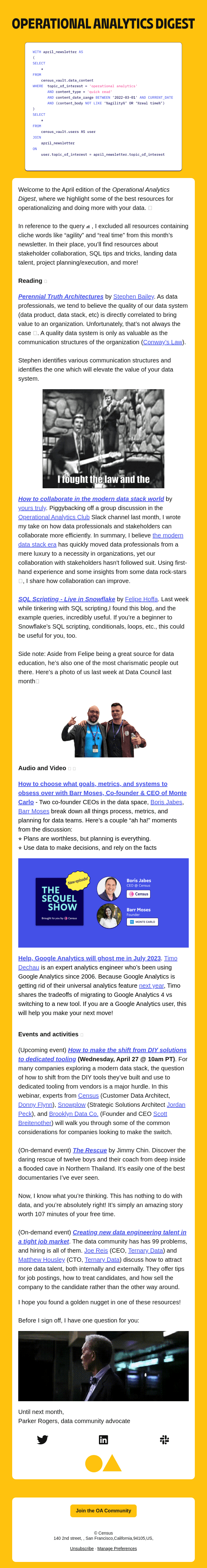 Operational Analytics Digest, April edition