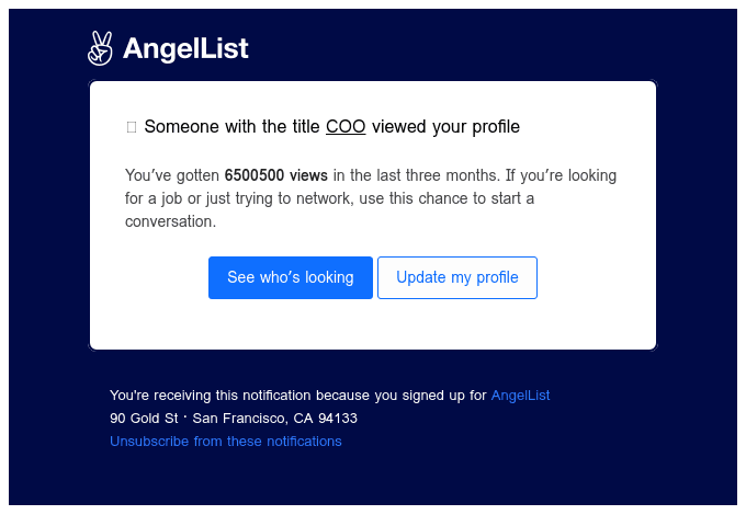 People are looking at your AngelList Profile