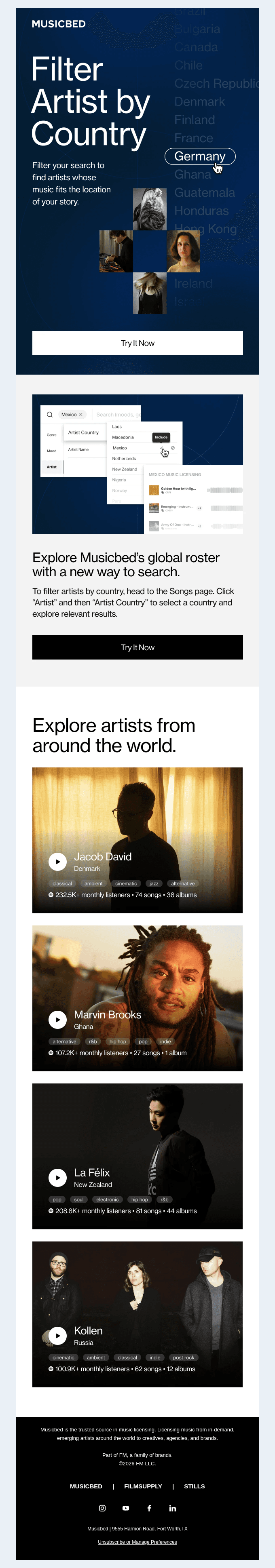 PLATFORM UPDATE: Filter Artist by Country