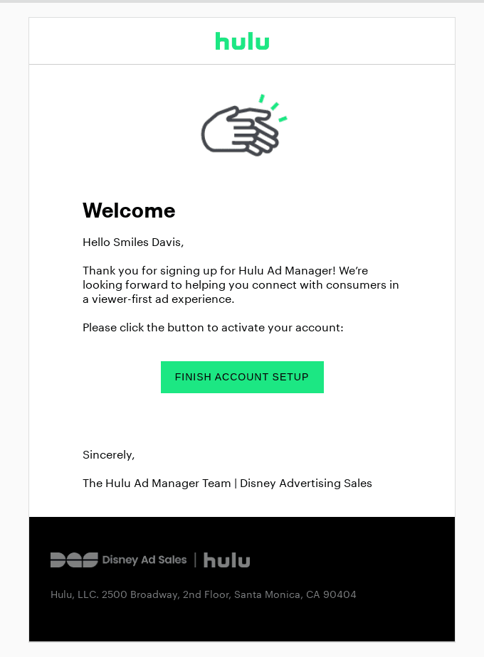 Please activate your Hulu Ad Manager account
