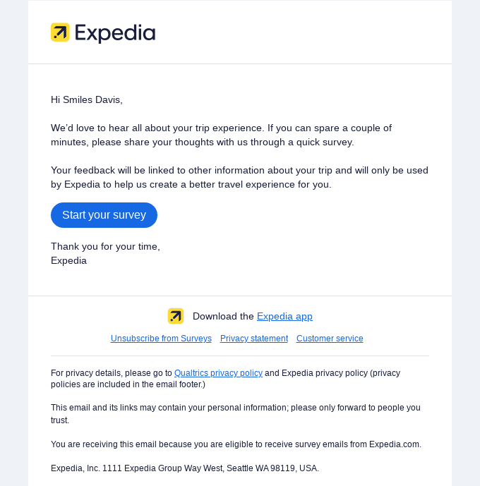 Please rate your Expedia trip experience