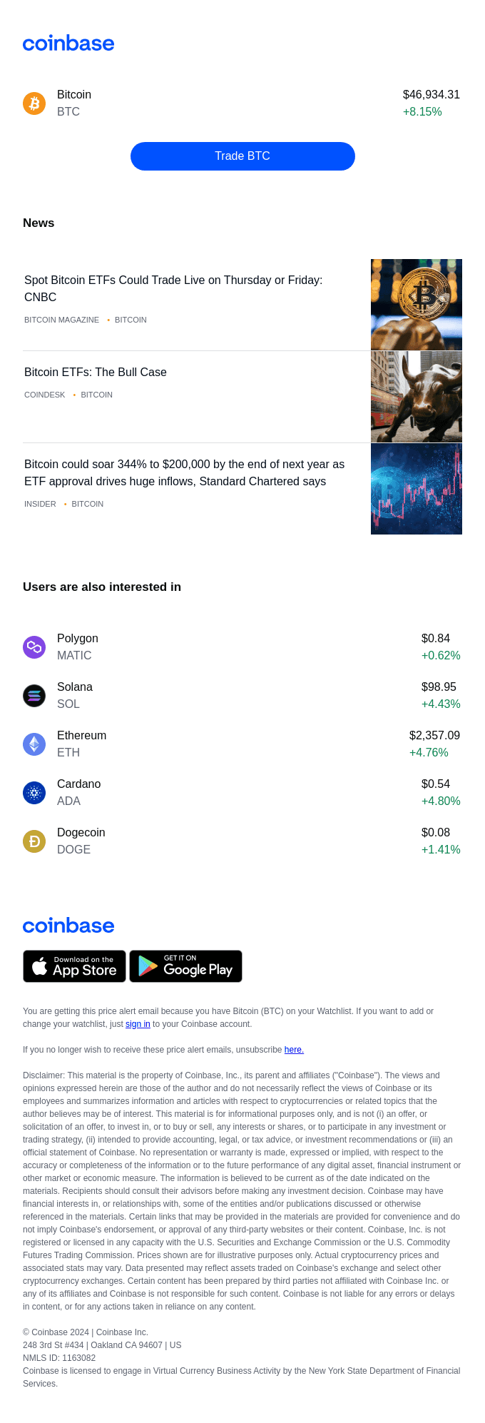 Price alert: Bitcoin (BTC) is up ↗ +8.15%