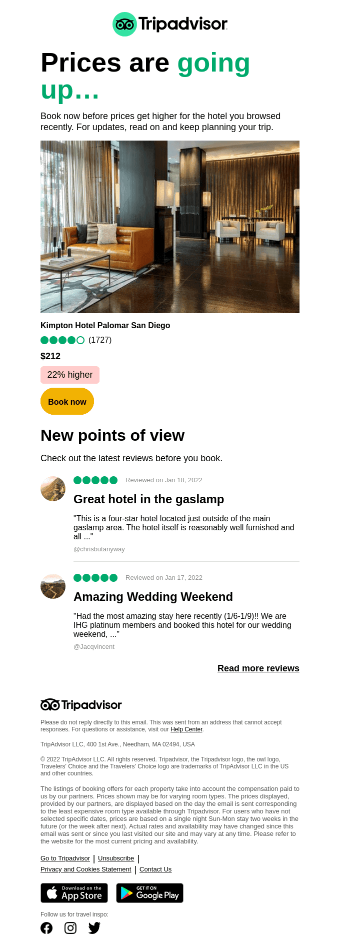 Prices are rising for Kimpton Hotel Palomar San Diego...