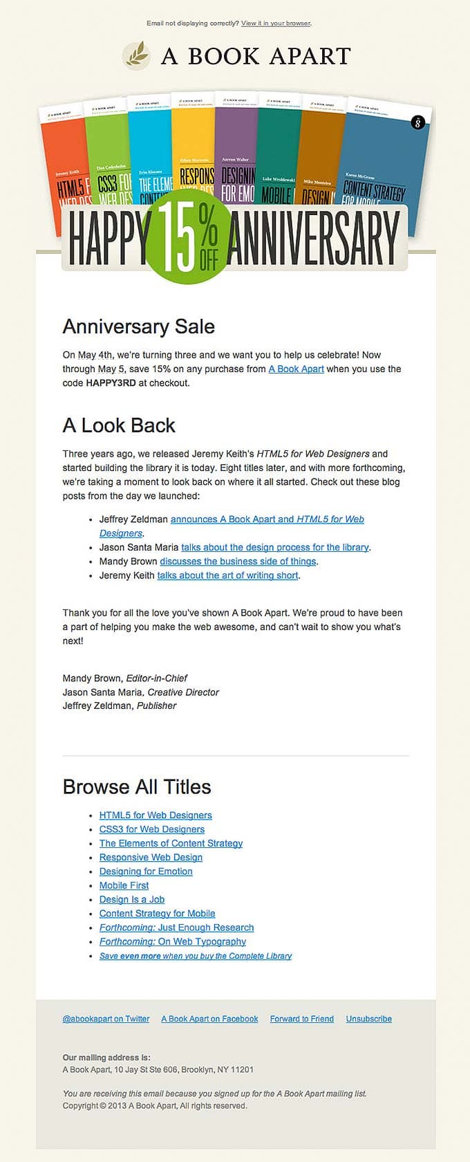 Product Promotional Email Design from A Book Apart